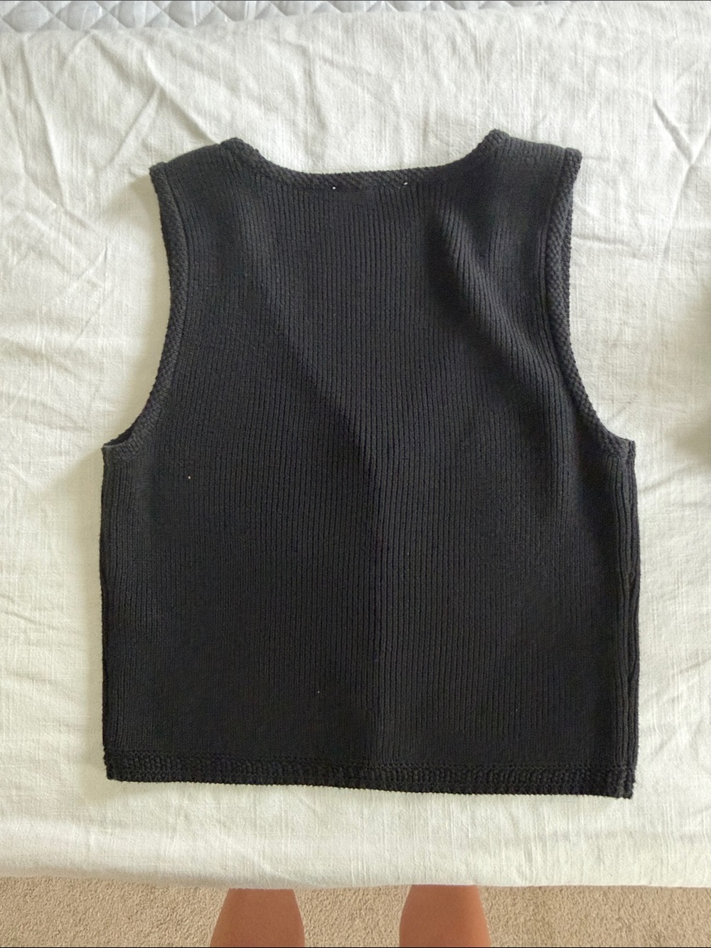 Abercrombie & Fitch Black V-Neck Knit Button Vest with Gold Buttons - Picture 3 of 3